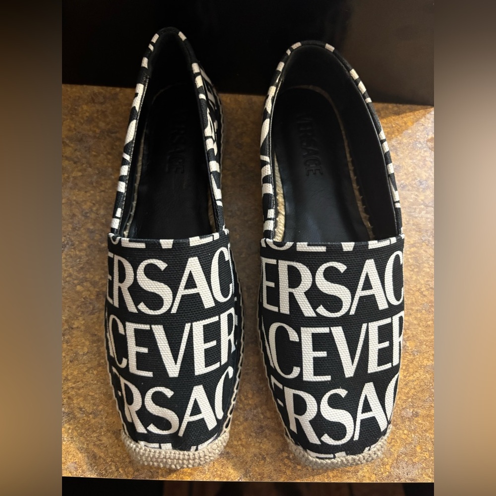Versace Black and White Logo Espadrilles